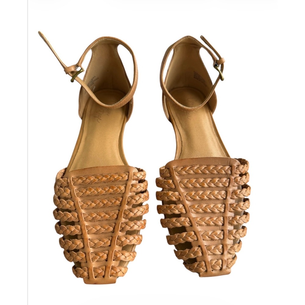 Crown Vintage Tan Woven Huarache Flats Ankle Strap Sandals Women's Size 6 Boho